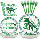 96 PCS Dinosaur 3rd Birthday Party Supplies 350 GSM 3 Rex Dinosaur