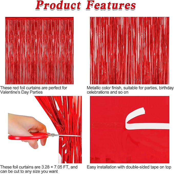 8 Pack Red Backdrop, 3.28 FT x 7.05 FT Streamer Party Decorations,