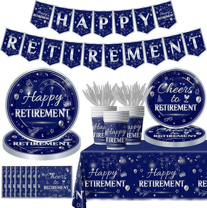 142Pcs Retirement Tableware Party Decorations Happy Retirement