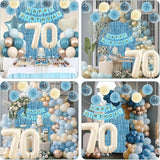 Dusty Blue 70th Birthday Party Decorations for Women Men Beige Cream