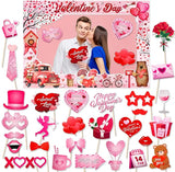 Happy Valentine's Day Photo Booth Props with Photo Frame Red and