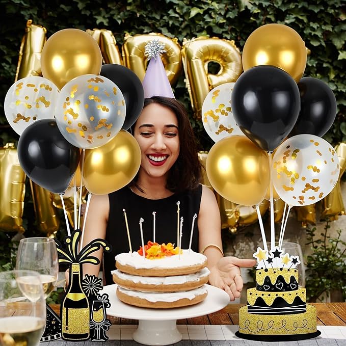 6 Sets Balloon Stand Kit for Table Happy Birthday Black Gold Balloon