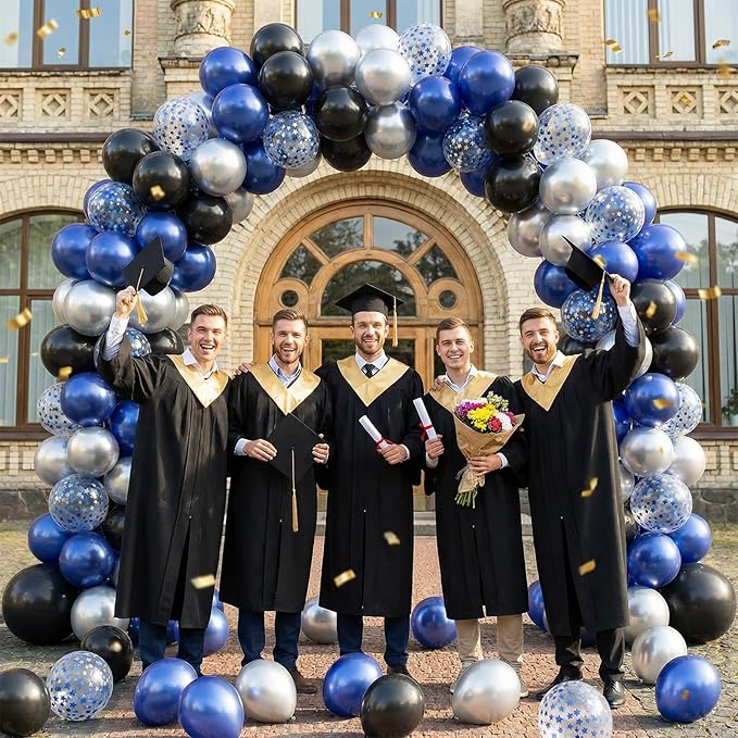 Navy Blue Silver Balloons, 60 Pcs Metallic Pearl Night Blue Black