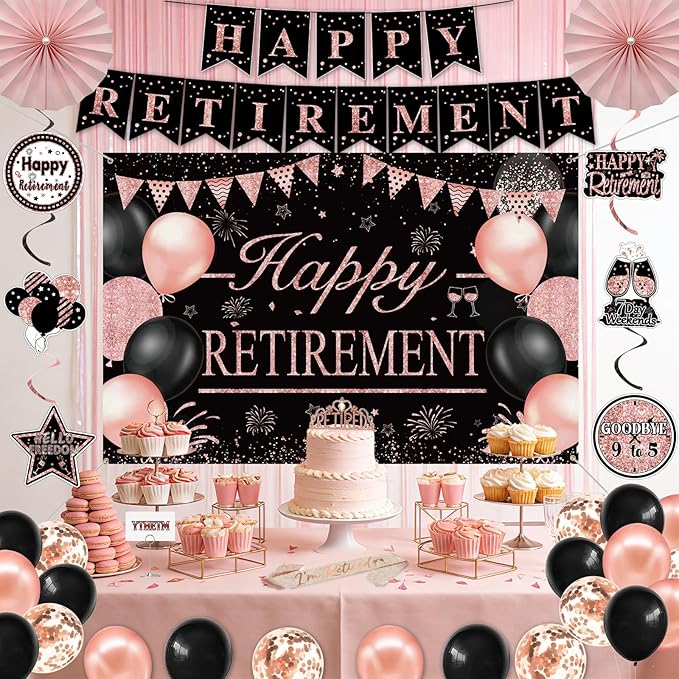 Retirement Party Decorations for Women Rose Gold Retirement Crown