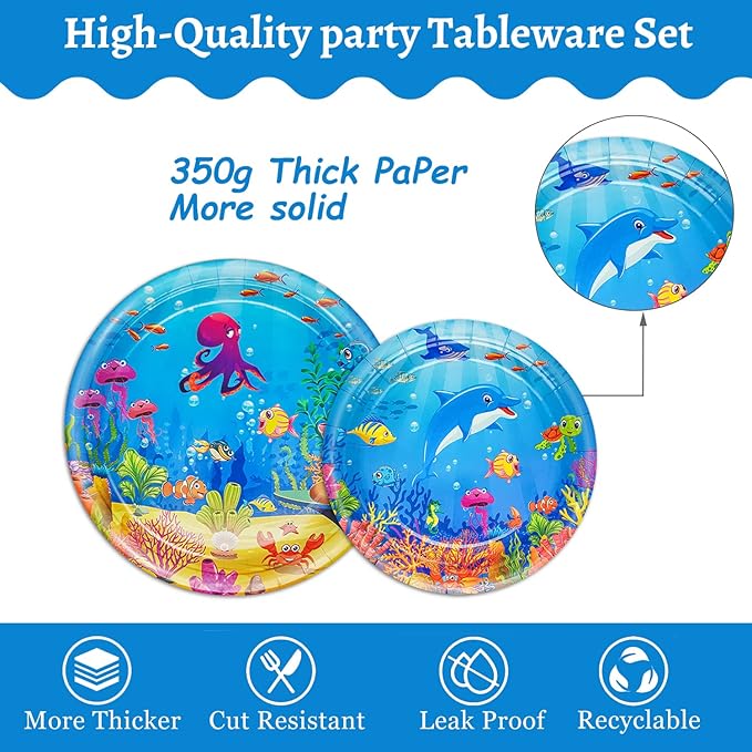 120 Pcs Under the Sea Party Decorations Ocean Birthday Party Plates
