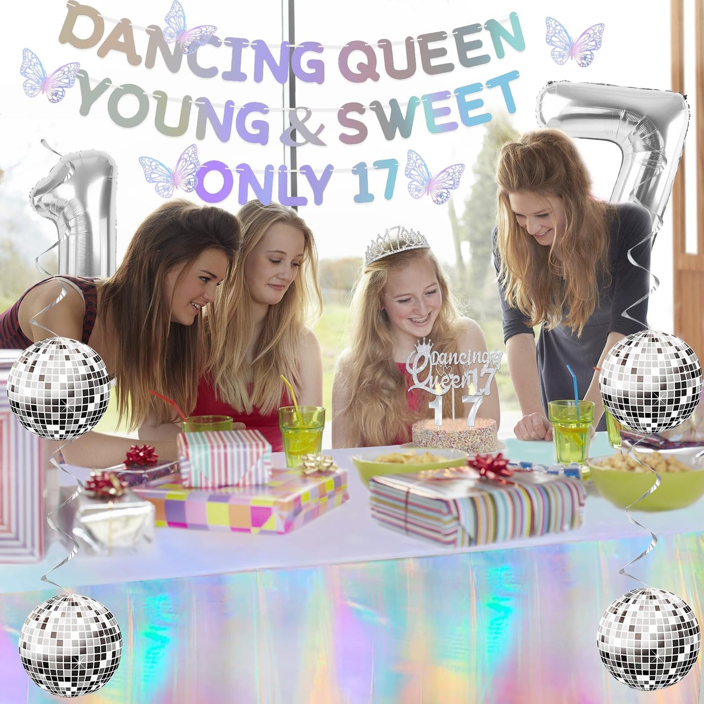 34pcs Dancing Queen Party Decorations 17,Dancing Queen Banner,Silver