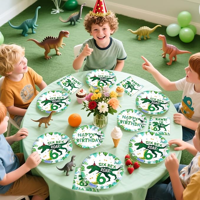 96 Pcs Dinosaur 6th Birthday Decorations Dino Plates and Napkins 6