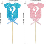 Ephlyn 24Pcs Gender Reveal Cupcake Toppers Glitter Pink Blue Bow