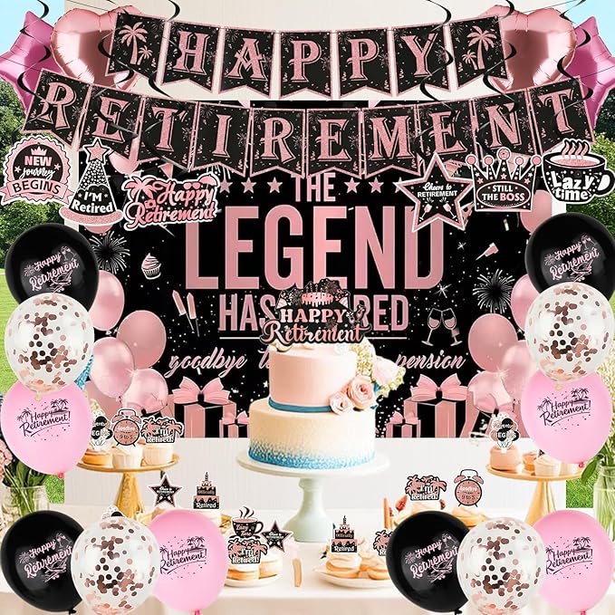 Elegant Rose Gold Retirement Decorations Kit for Women Features