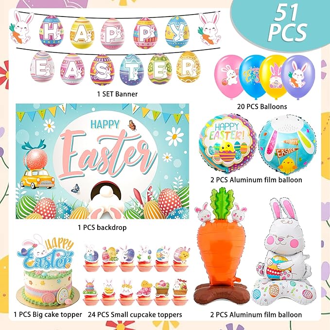 Easter Party Decorations 51pcs Easter Bunny Decorations Set
