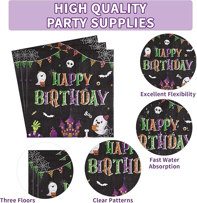 96Pcs Halloween 1st Birthday Party Supplies Spooky One Party Plates