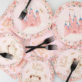 96 Pcs Princess Party Supplies Pink Floral Tableware Set With Plates