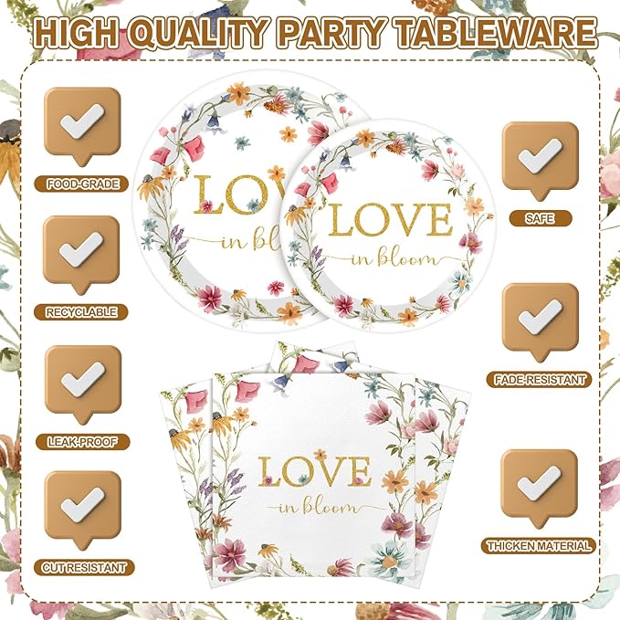24 Set Love Is in Bloom Wildflower Bridal Shower Decorations
