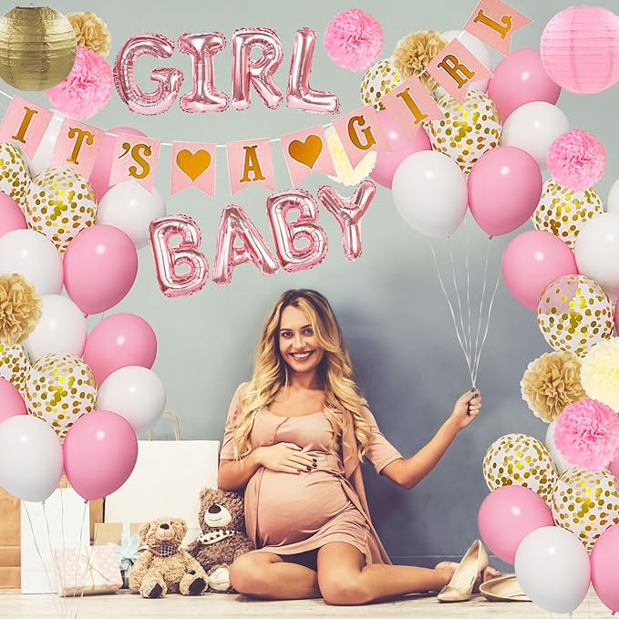 Ouddy Party Pink Baby Shower Decorations for Girls with Its a Girl