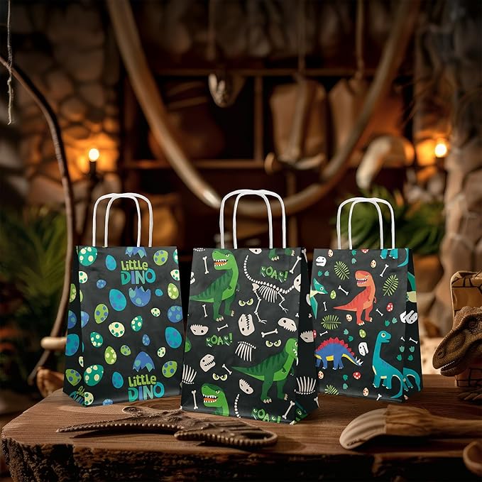 24 Pack Dinosaur Party Favor Bags for Kids T Rex Goodie Bags with