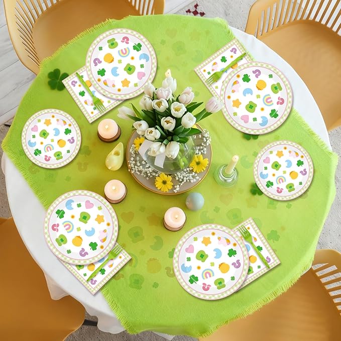 96Pcs St Patrick's Day Party Supplies Pastel Shamrock Plates and