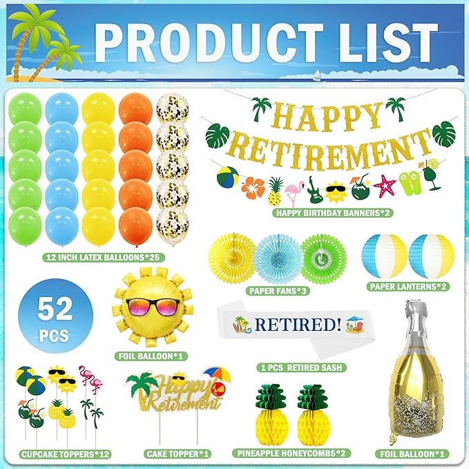 Tropical Hawaiian Luau Retirement Party Decorations Summer Beach