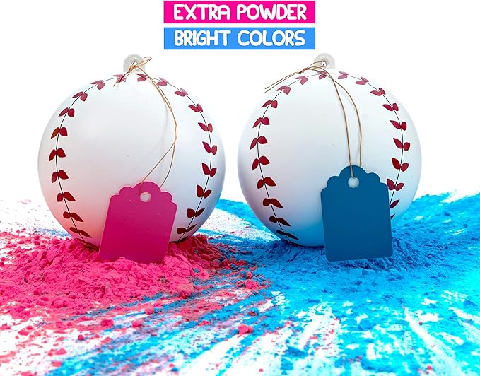Gender Reveal Baseball Set Blue and Pink Balls Exploding with Powder