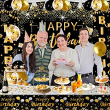 Black and Gold Birthday Decorations for Men Women 37pcs Black and