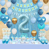 2nd Birthday Decorations Blue White Gold 25pcs Balloons Banner