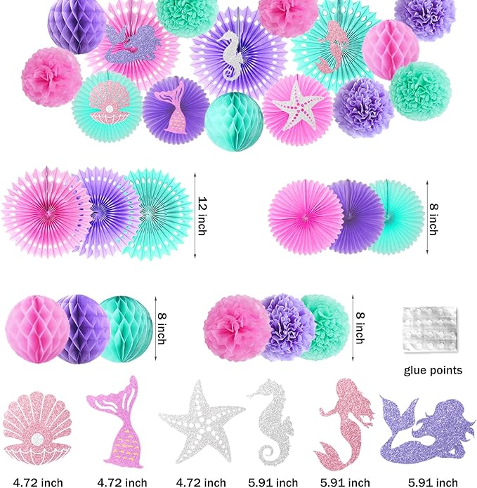 Mermaid Birthday Decorations Little Mermaid Party Supplies with Pink