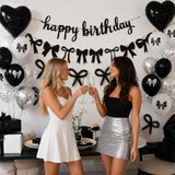 Black Silver White Bow Birthday Decorations, Coquette Party Decor with