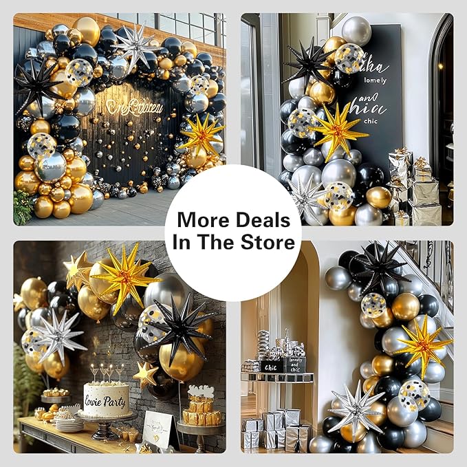 137Pcs Black Gold and Silver Balloons Garland Arch Kit with Stars - 5