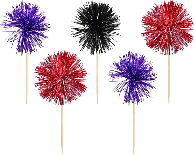 Gyufise 30Pcs Foil Firework Cupcake Toppers Sparkle Tinsel Cake #27