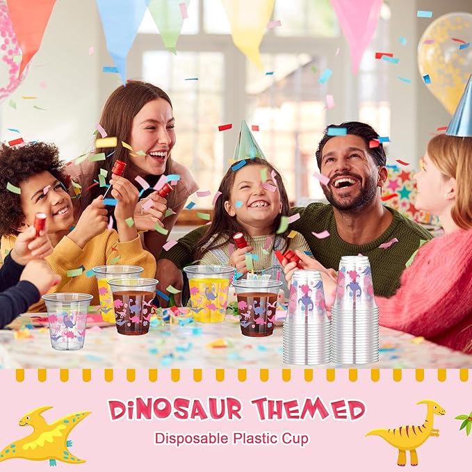 50 Pcs Girl Dinosaur Birthday Party Decorations Cups 12 oz Dinosaur