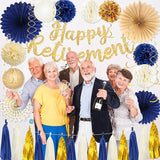 Roetyce Retirement Party Decorations Women Men, Blue Gold Happy