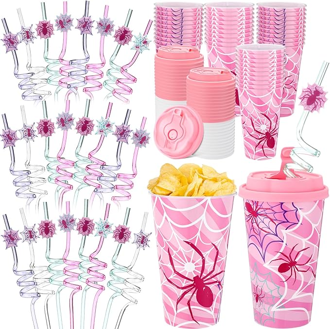 Yungyan 36 Sets Pink Spider Party Favors Goodie Cups with Lids and