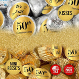 Gold Foil 50th Anniversary Kisses Stickers, (Set of 216) Chocolate