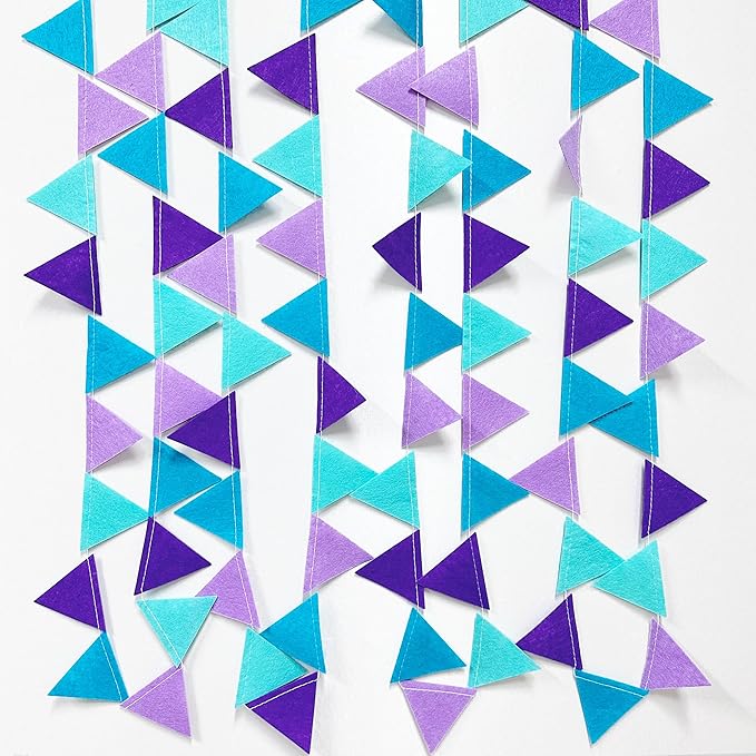 Mermaid Party Decorations Purple Teal Felt Hanging Triangle Mini