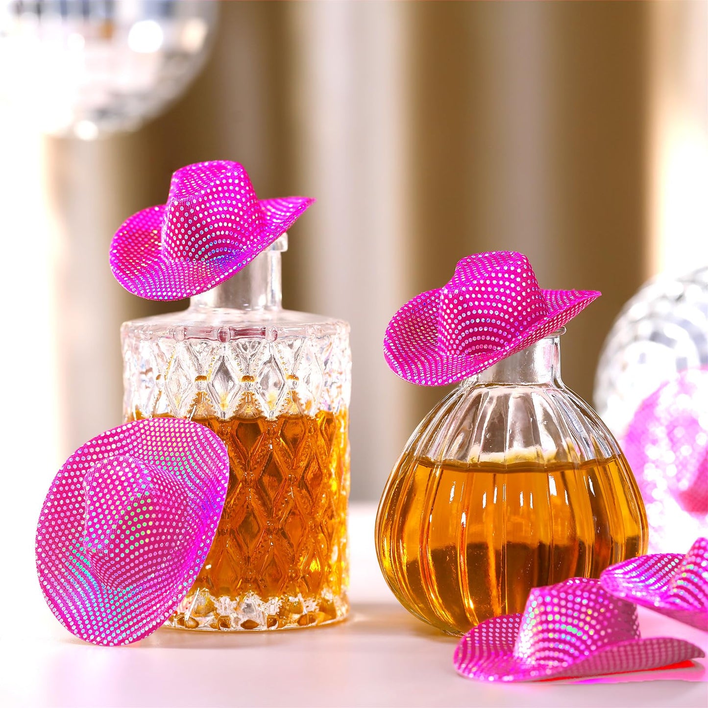 Sotiff 12 Pcs Mini Cowboy Hat Tiny Disco Glitter Hats for Crafts
