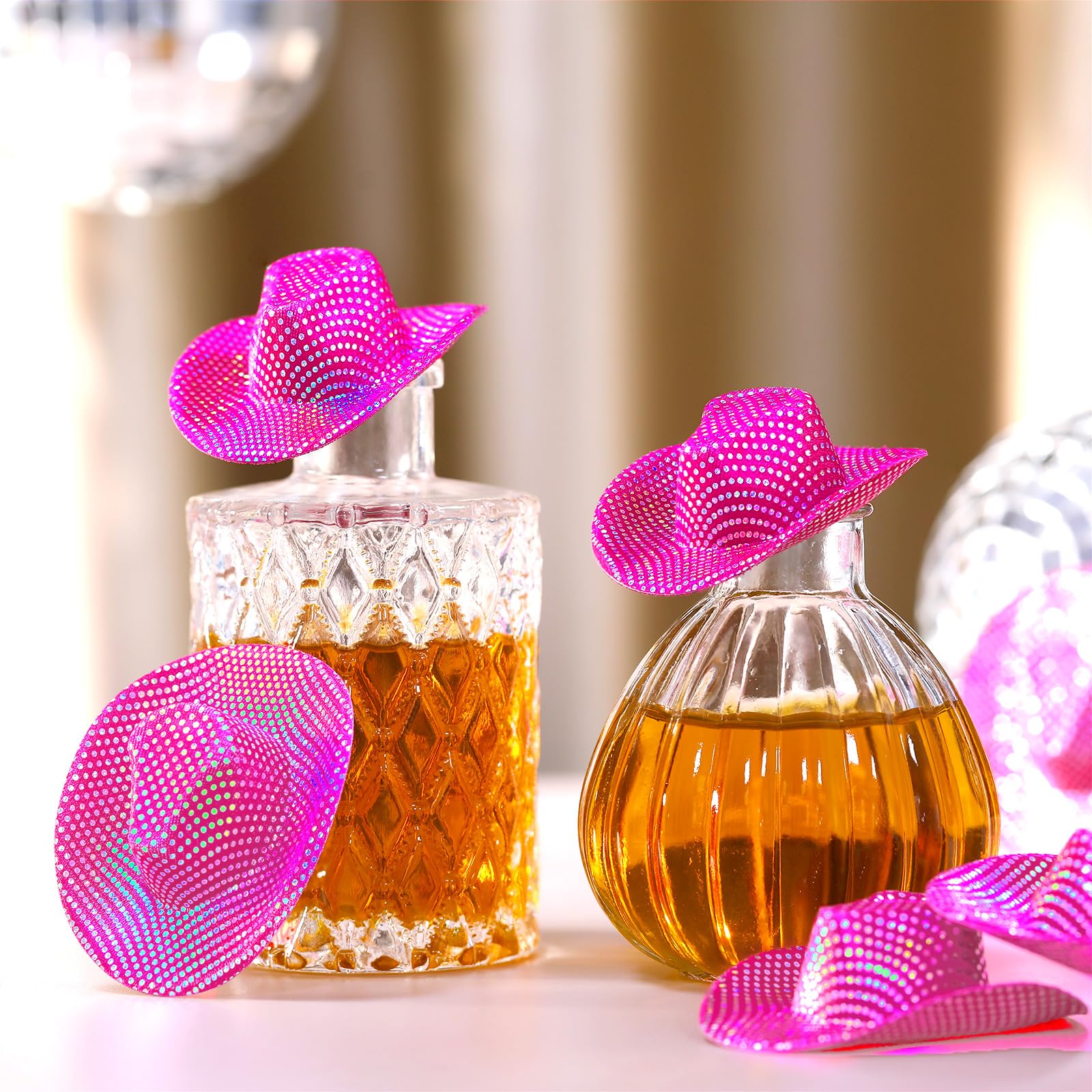 Sotiff 12 Pcs Mini Cowboy Hat Tiny Disco Glitter Hats for Crafts