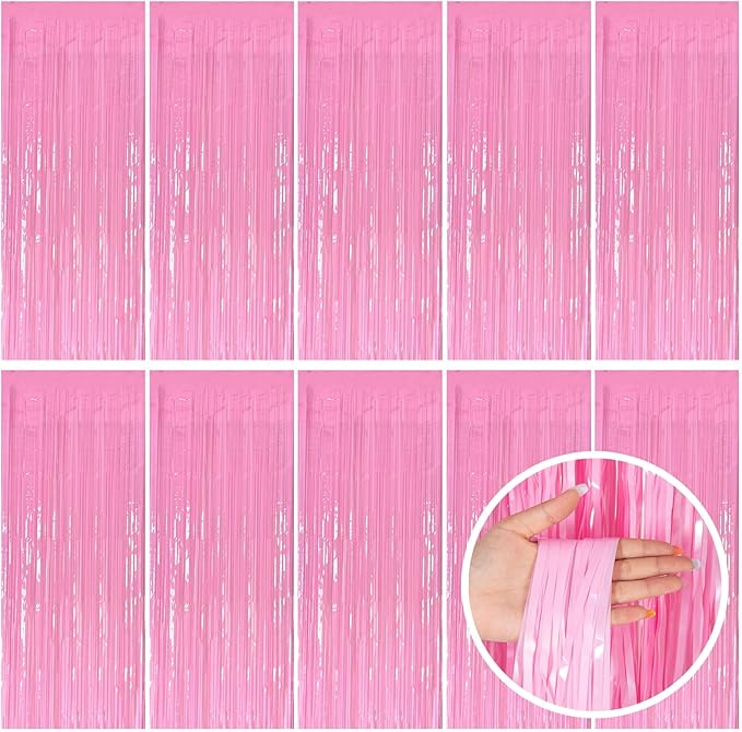 Pink Party Streamers Foil Fringe Backdrop Curtains Tinsel Streamers