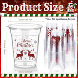 50 Pcs Merry Christmas Buffalo Plaid Plastic Cups 12 oz Clear