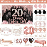 20th Birthday Decorations for Her 49pcs Black Rose Gold Black Banner