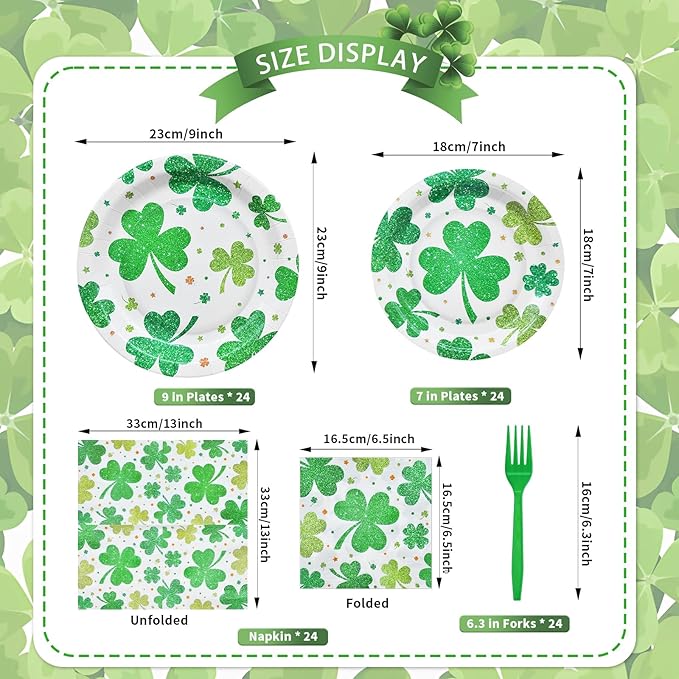 96 Pieces St Patrick's Day Shamrock Tableware Party Supplies