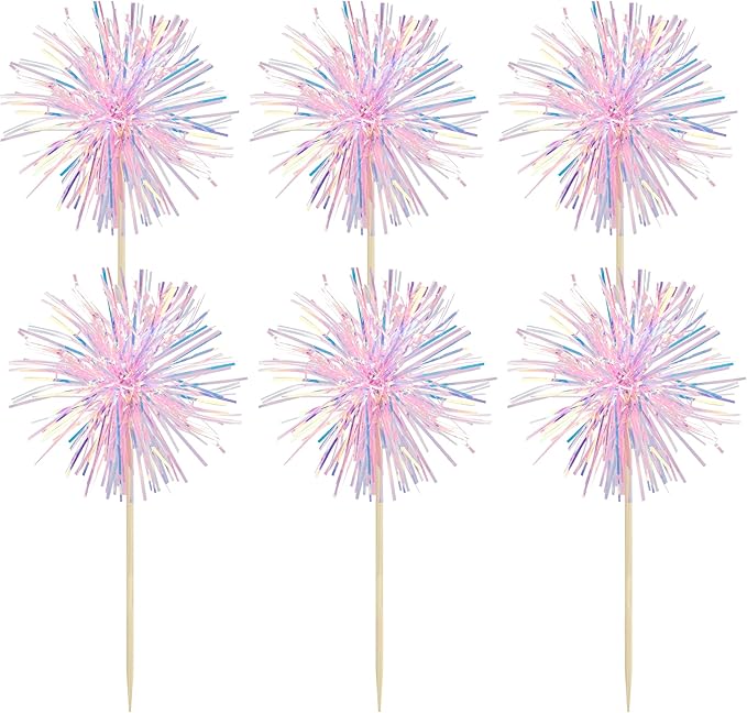 Gyufise 30Pcs Foil Firework Cupcake Toppers Sparkle Tinsel Cake #30