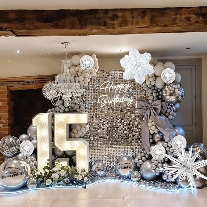 Christmas Decorations Balloons Arch Kit White Silver Snowflake