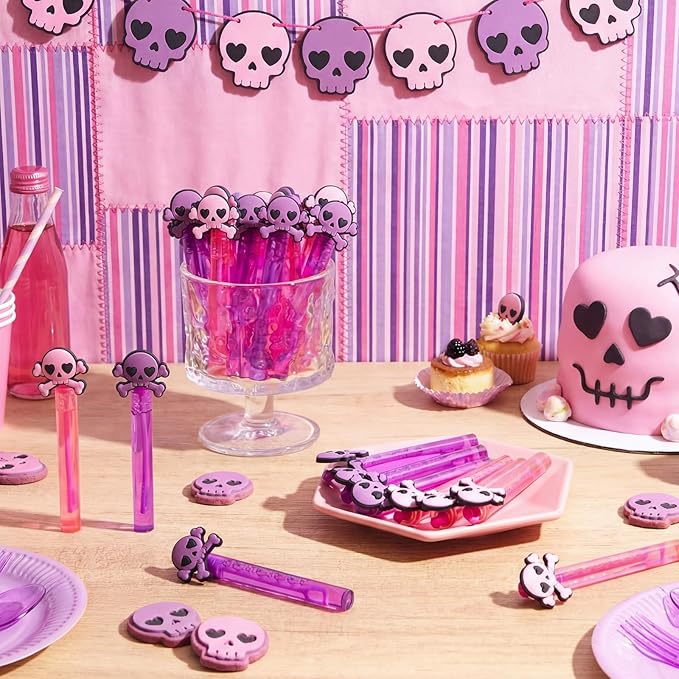 RoundFunny 24 Pcs Skull Mini Bubble Wands Skeleton Theme Party