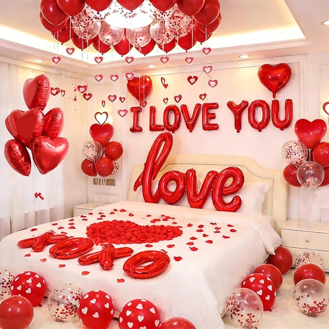 1100PCS Valentine's Day Balloons Kit with XOXO Red Heart and I Love