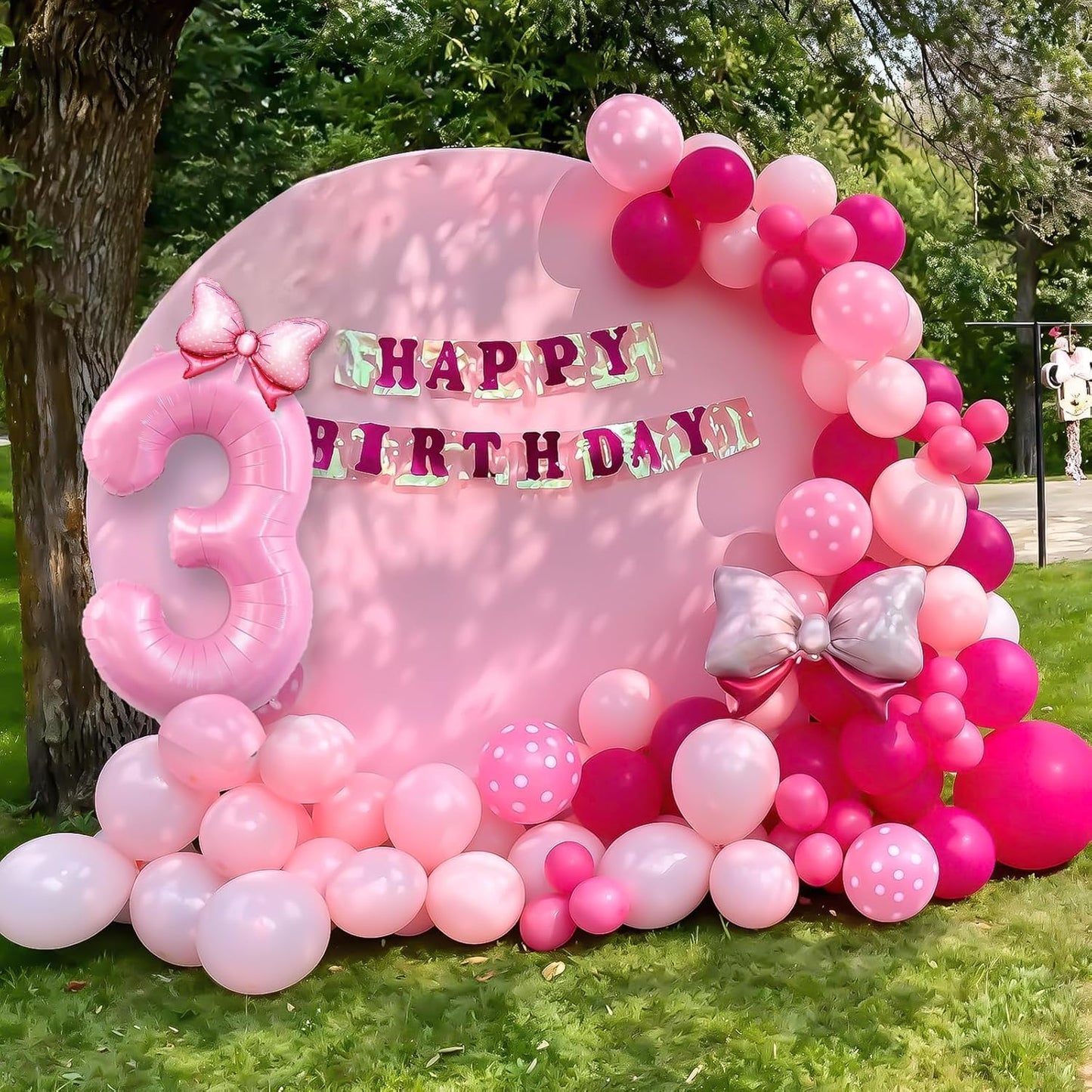 Pink 3rd Birthday Balloons Decorations, Hot Pink Rose Polka Dots