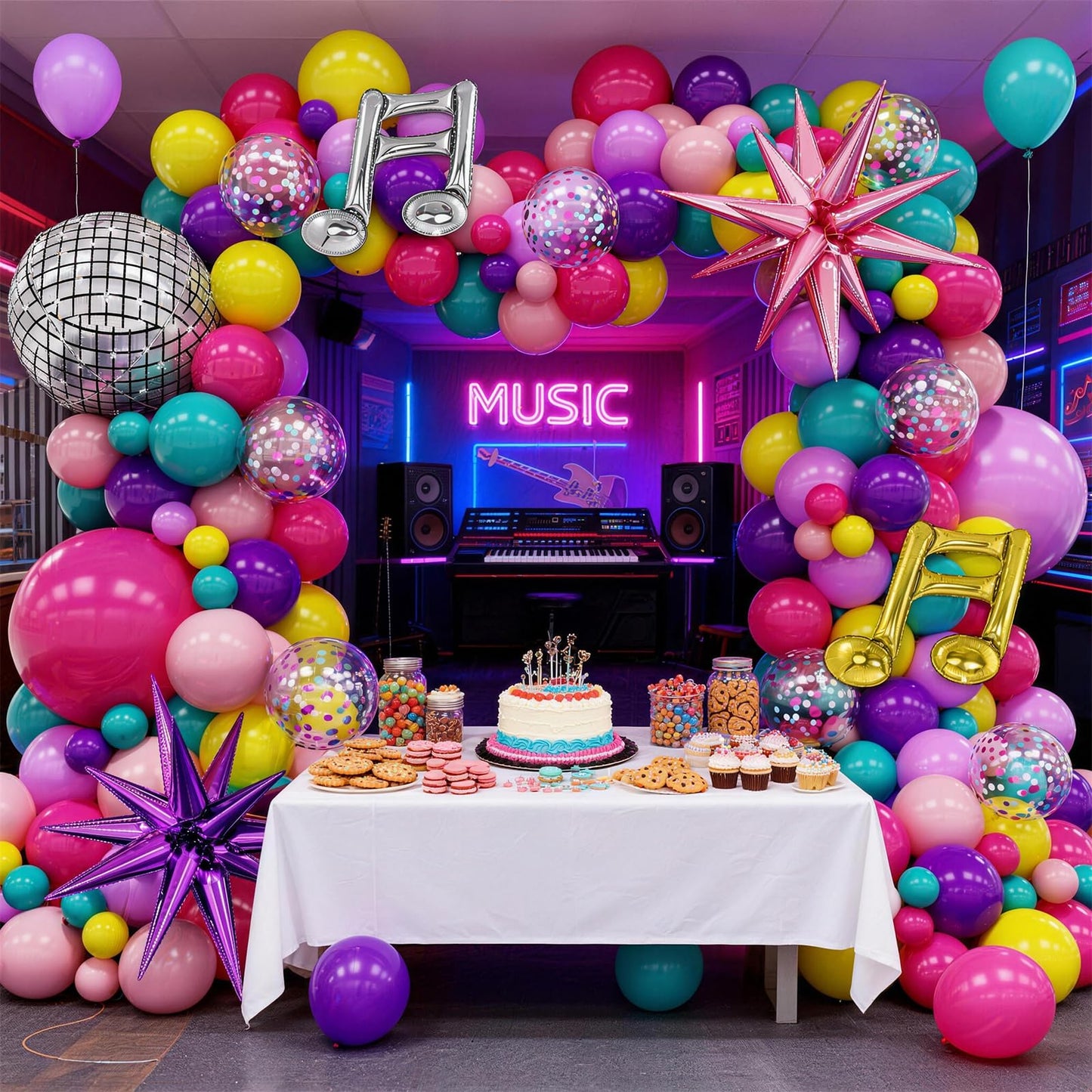 KPOP Music Theme Balloon Garland Arch Kit, 119Pcs Rainbow Colorful