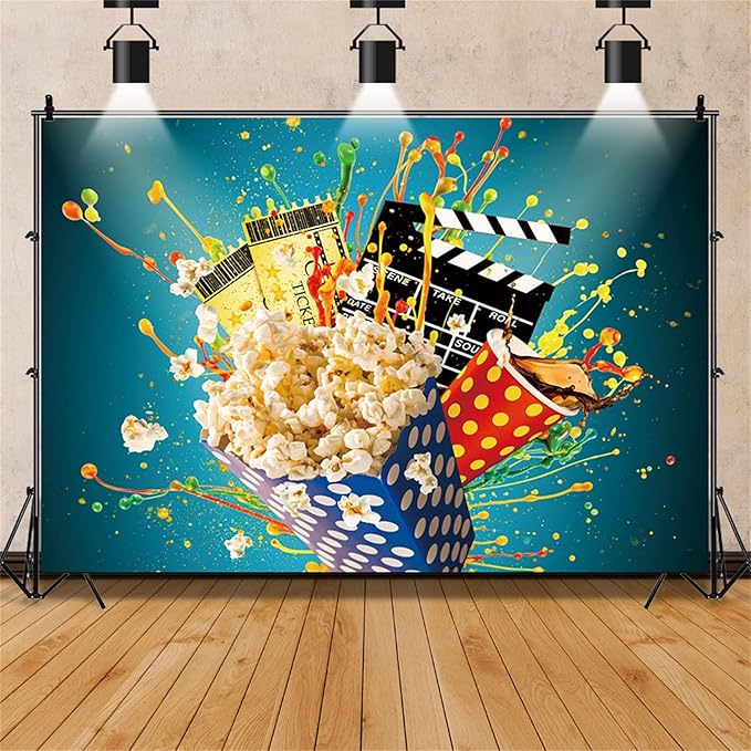 10x5ft Movie Night Party Backdrop for Photo Tickets Popcorn Movie
