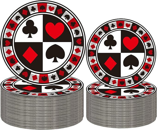 50Pcs Poker Party Supplies 9 Playing Card Dinner Plates 7 Casino
