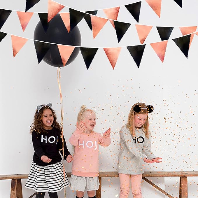 Black Rose Gold Party Decorations Triangle Pennant Banner Flag Rose
