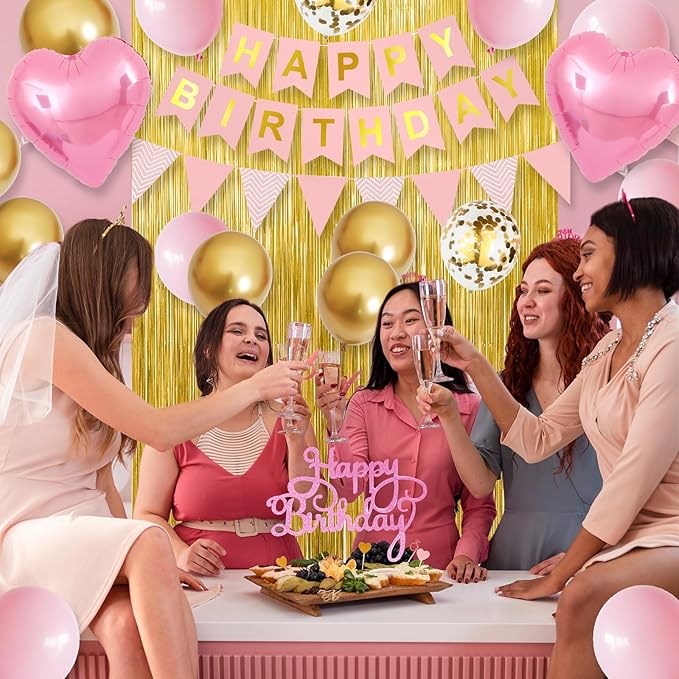 Pink Gold Birthday Decorations for Girls Happy Birthday Decorations
