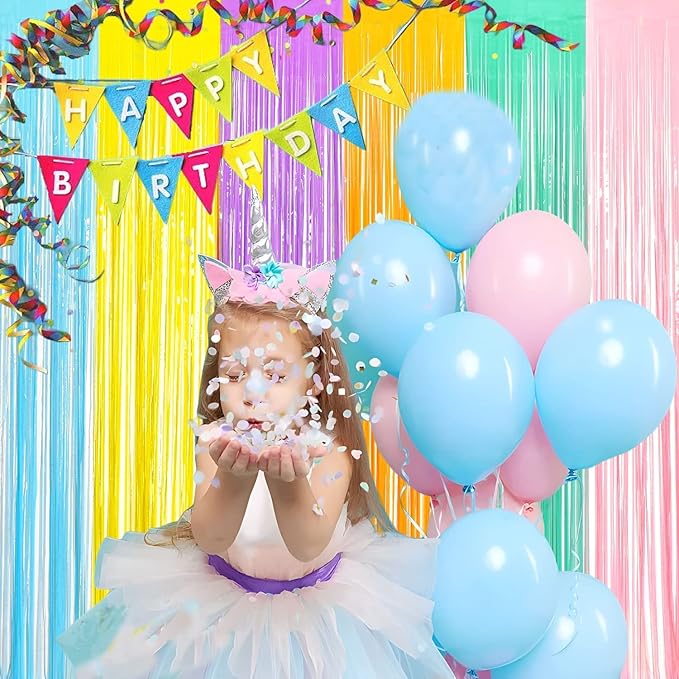 BRAVESHINE Tinsel Foil Fringe Curtains - 2Pcs 3.2x8.2ft Pastel